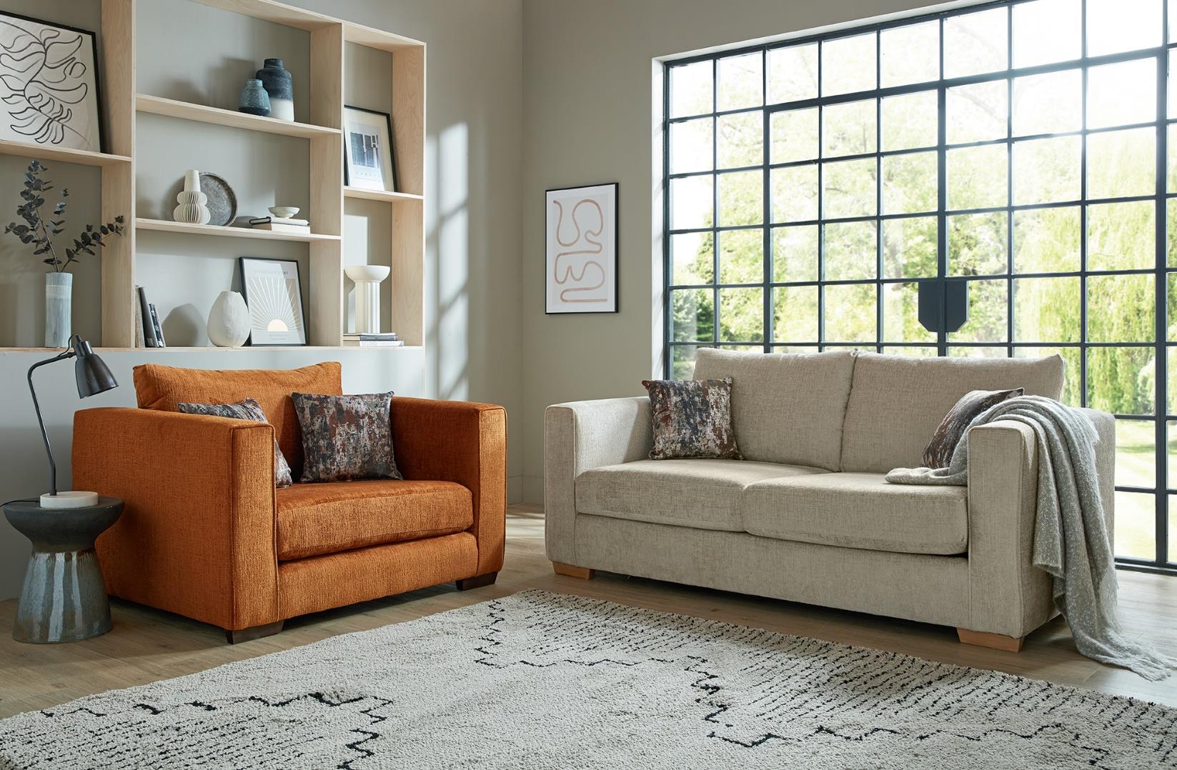 Leon 3 Seater Sofa In Crush Angora Brown Fabric With Fusion Bark Scatters